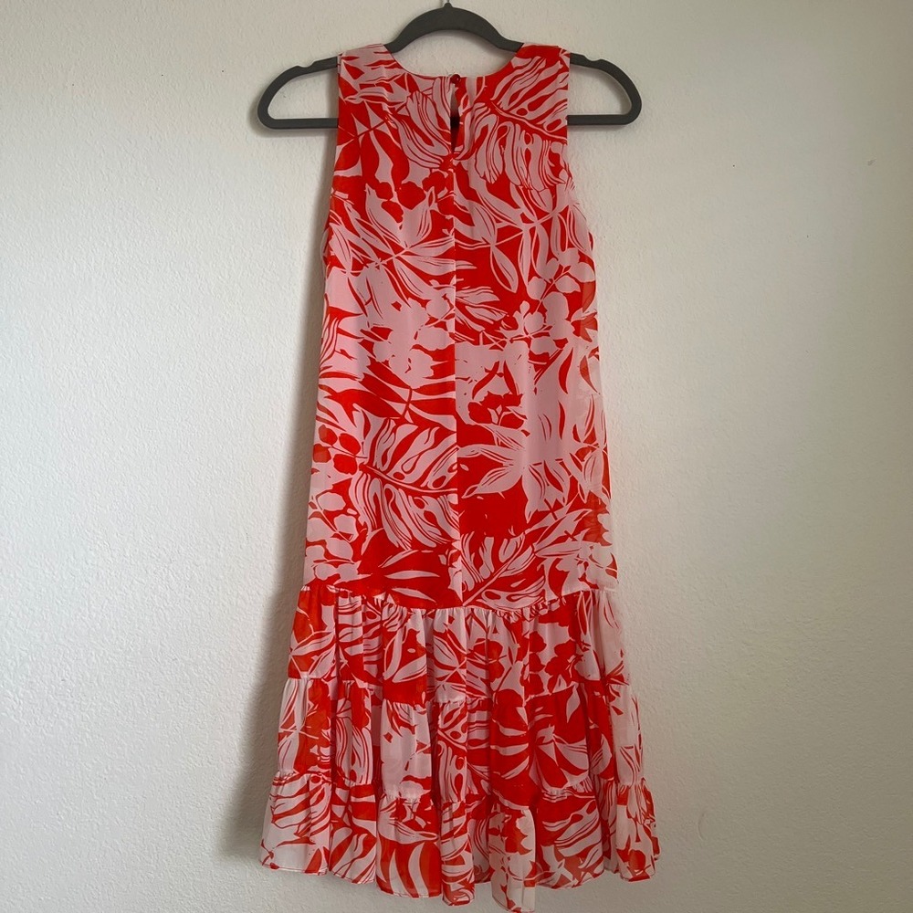 Covington Tropical Floral Shift Dress Pink Orange Ruffle Hem Sleeveless Size 6 - Picture 2 of 6